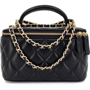 Women's Mini Top Black Leather Quilted Crossbody Handle Shoulder Hand bag